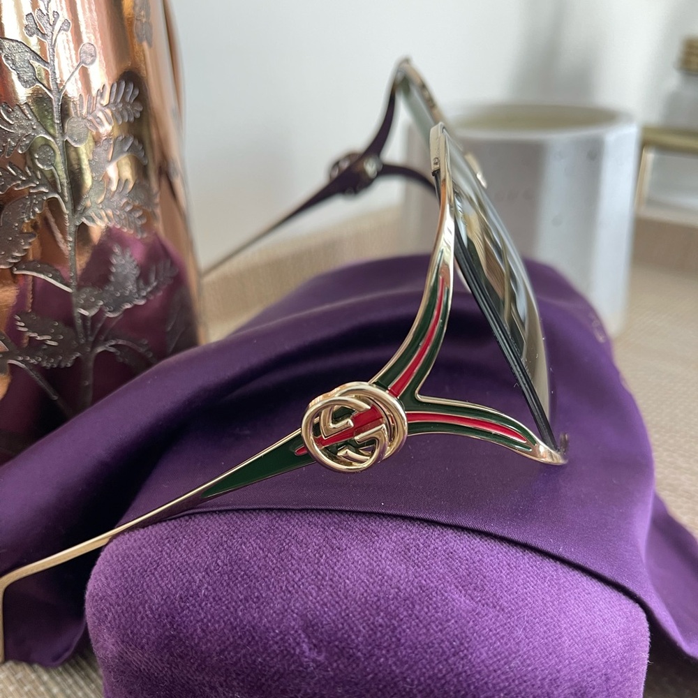 GUCCI Oversized Oval GG Gold Red Green Sunglasses - Picture 10 of 15